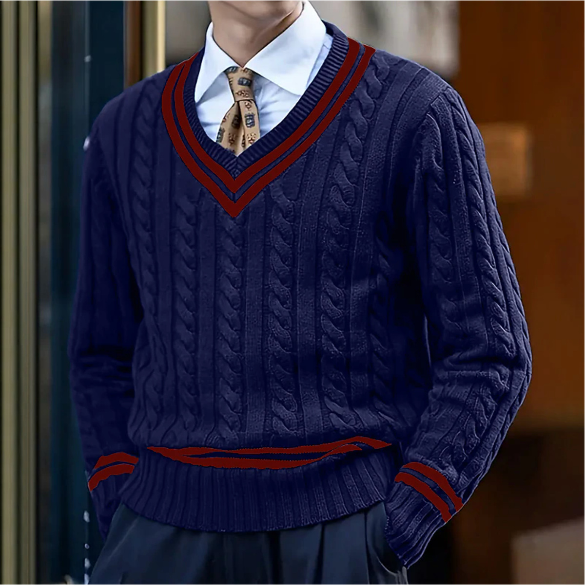 Stylish V-Neck Knitted Sweater – Thomas