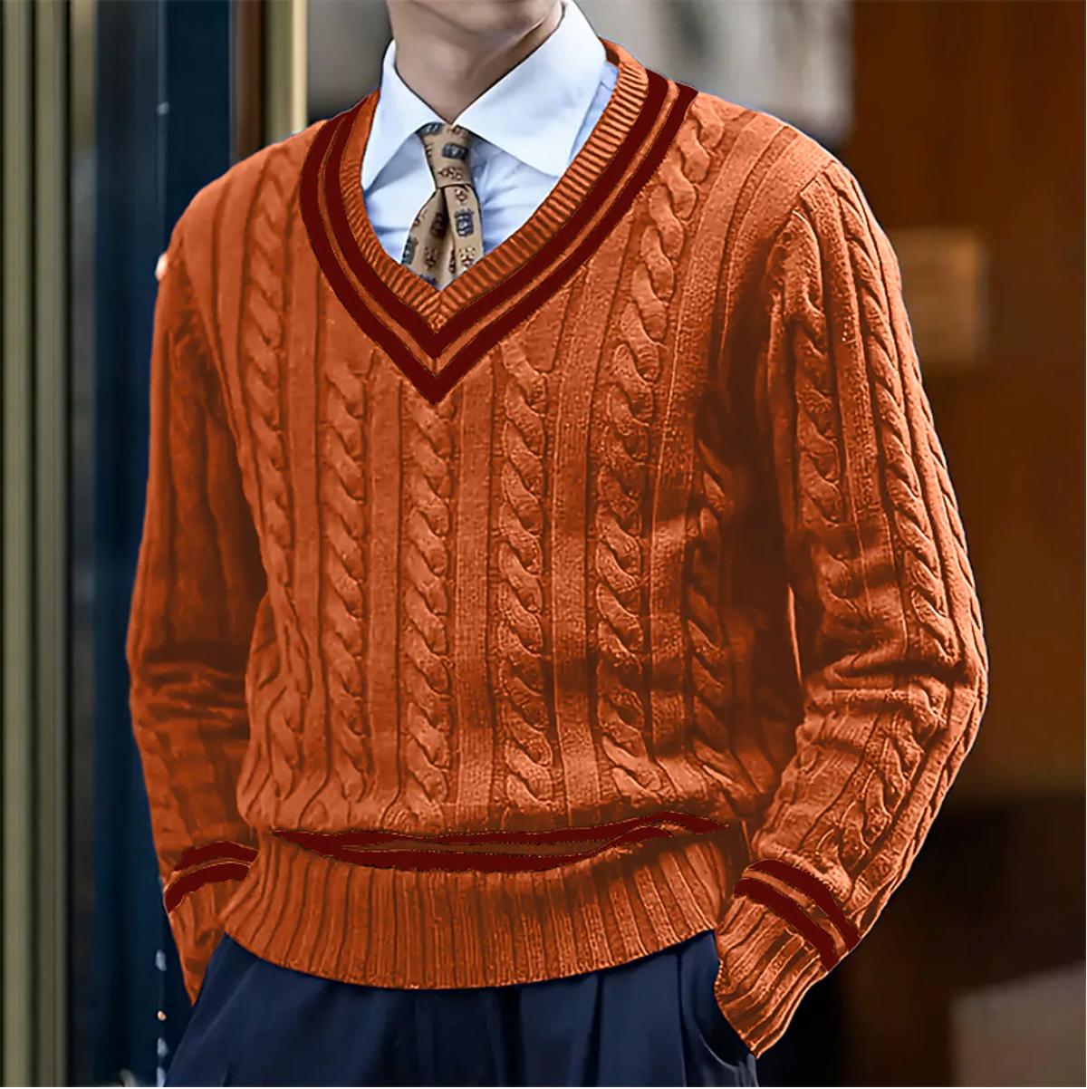 Stylish V-Neck Knitted Sweater – Thomas