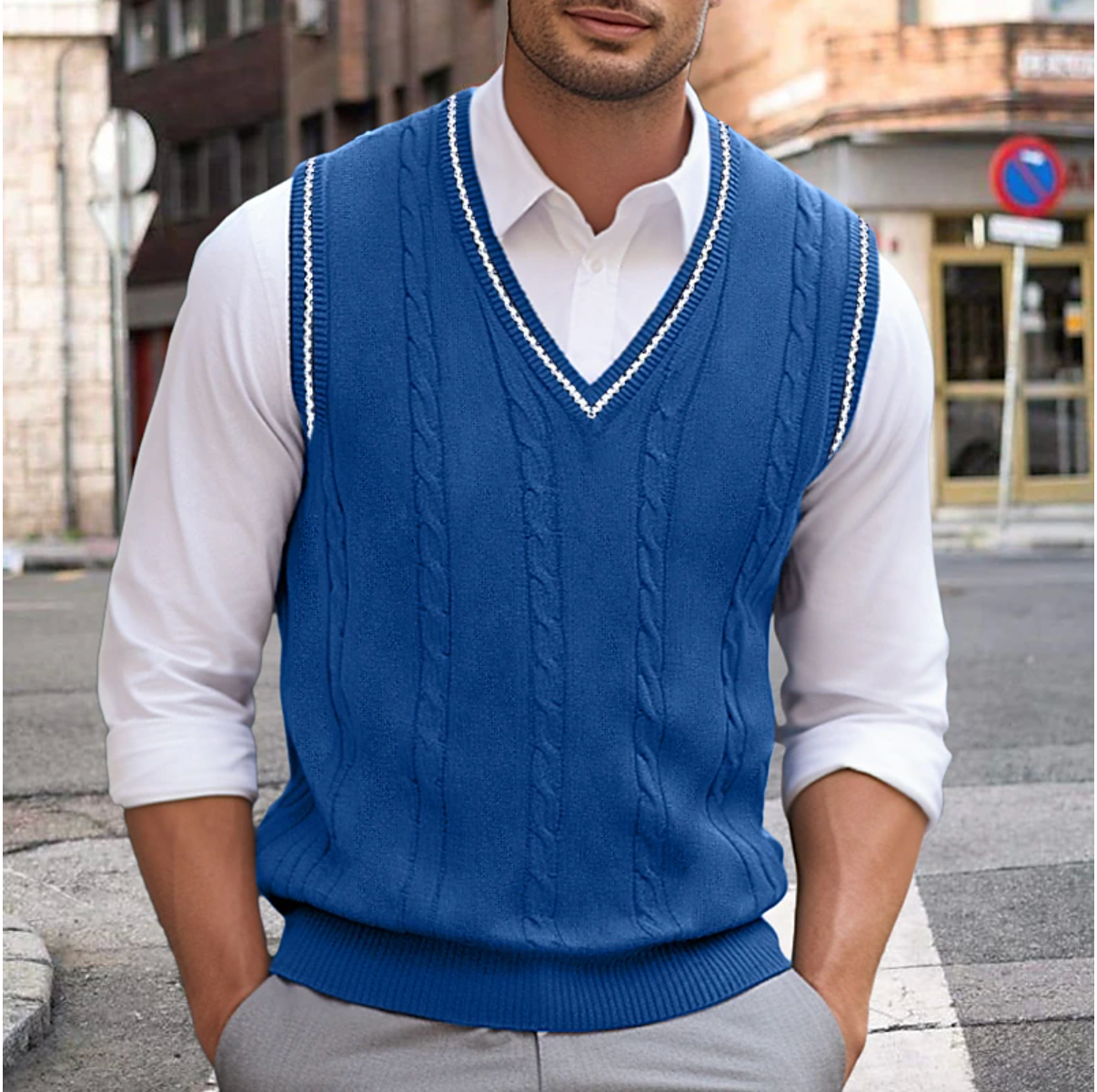 Men's Sleeveless V-Neck Sweater for Layering – Oliver