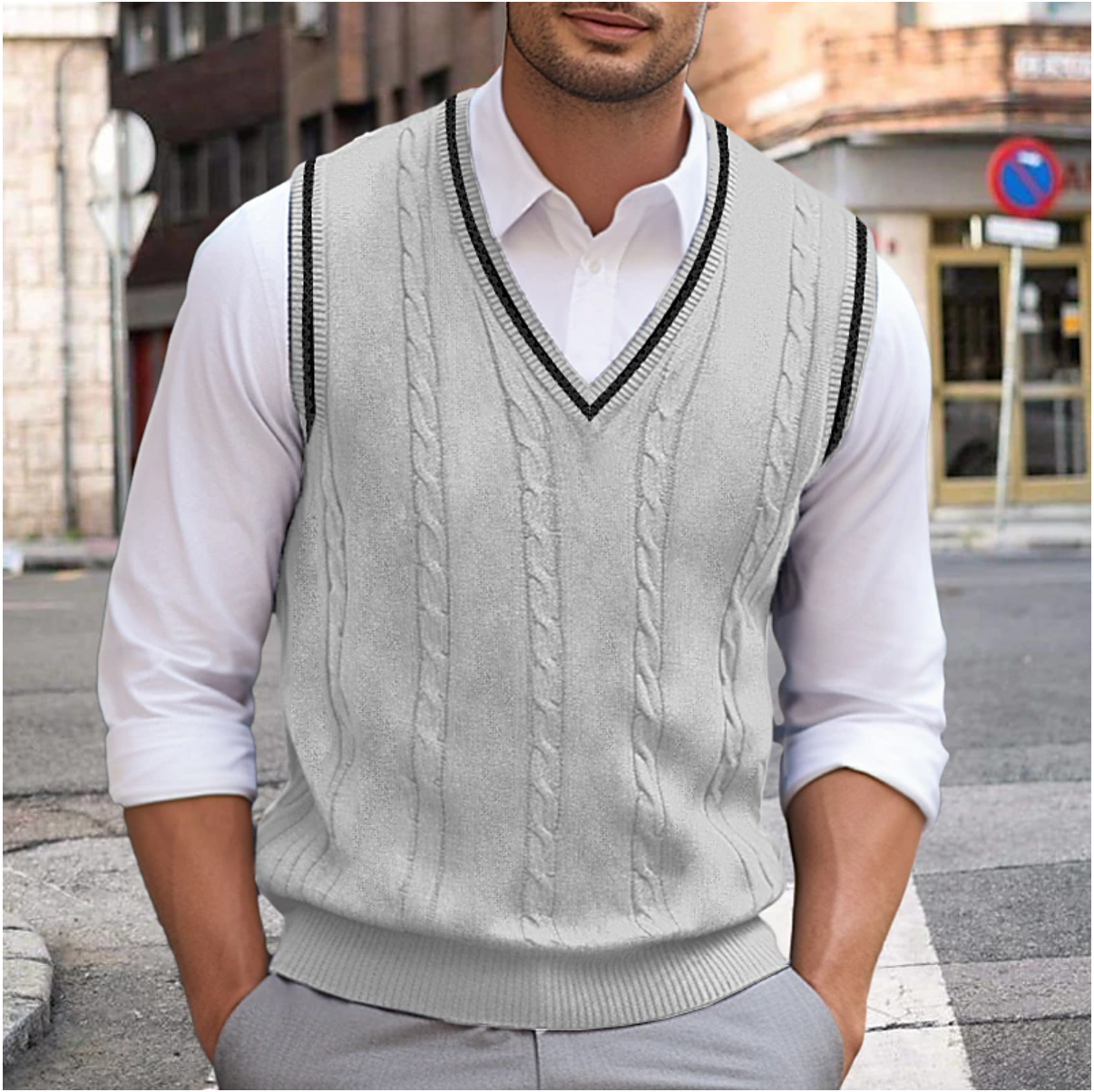 Men's Sleeveless V-Neck Sweater for Layering – Oliver