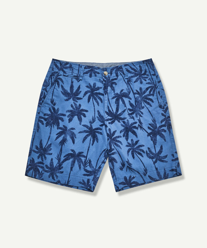 Denim Linen Palm Print Shorts