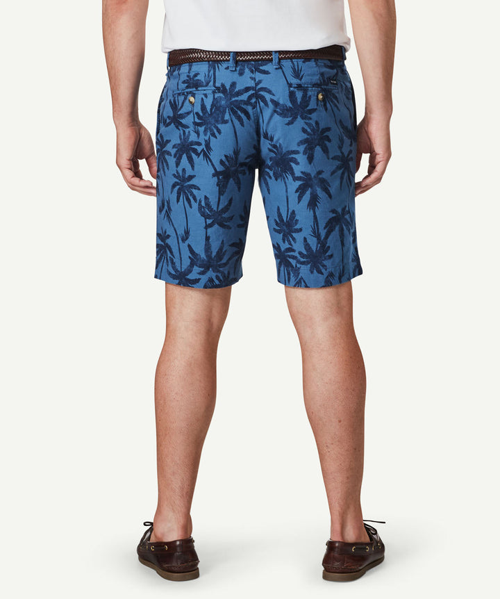 Denim Linen Palm Print Shorts