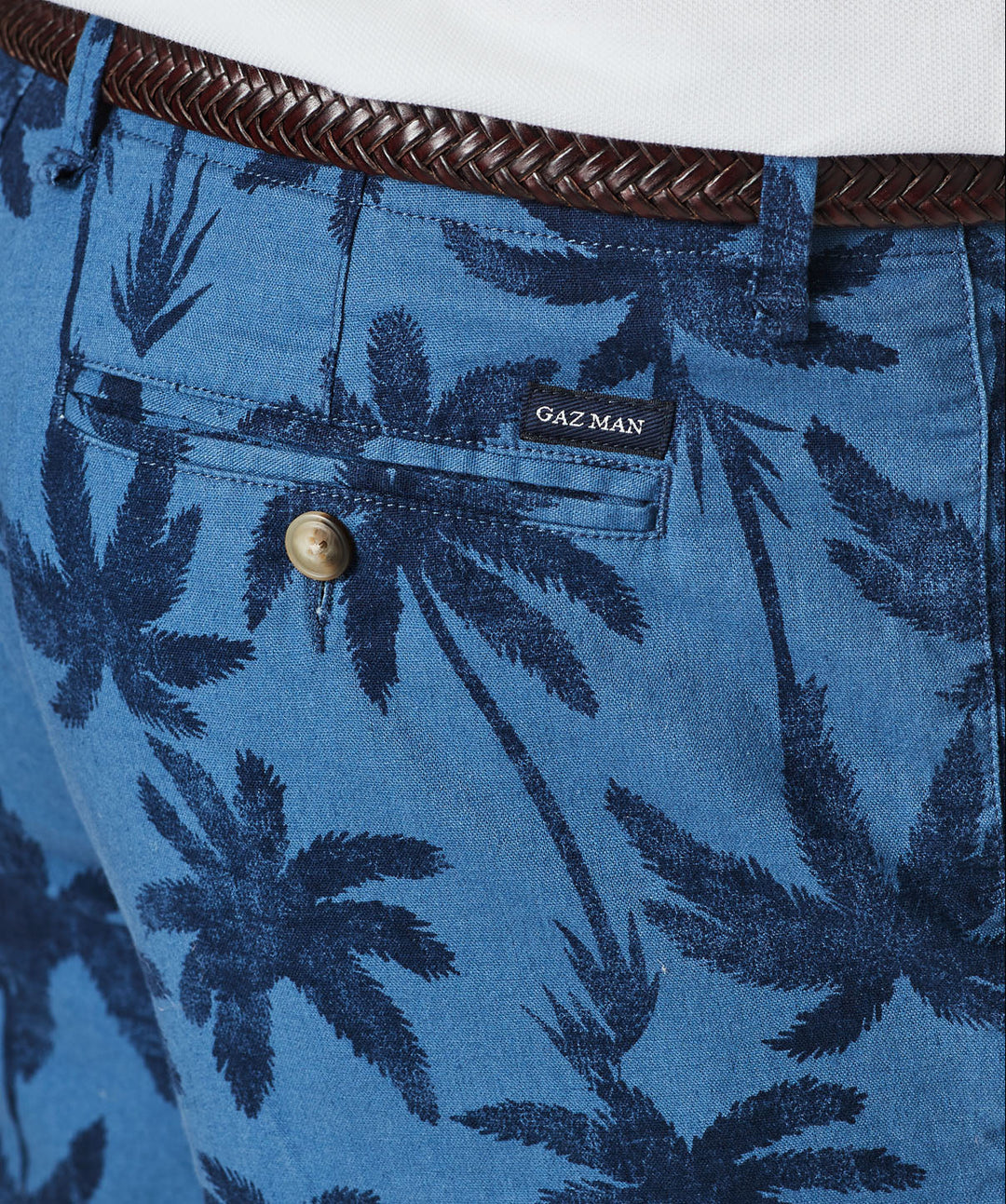 Denim Linen Palm Print Shorts