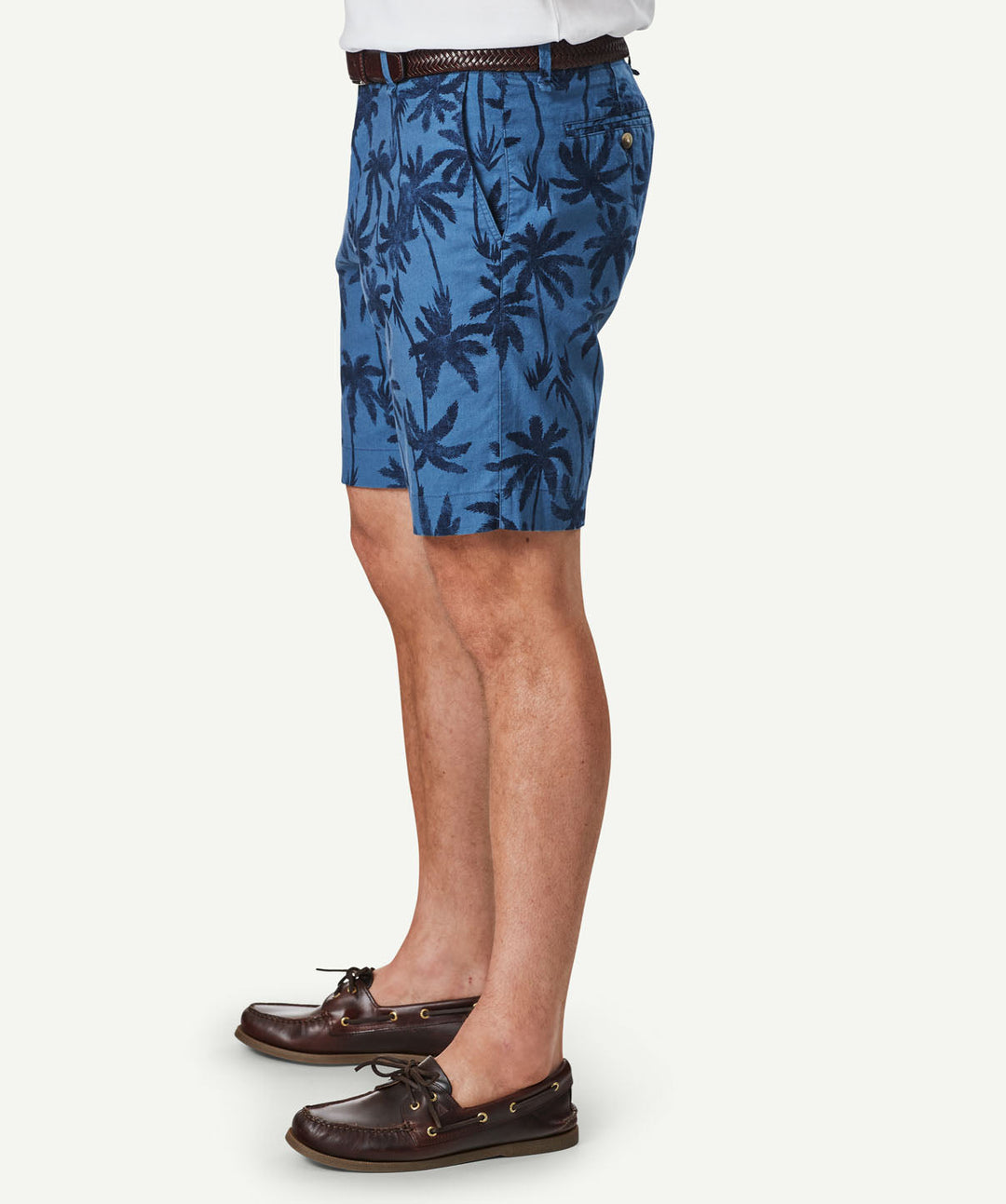 Denim Linen Palm Print Shorts
