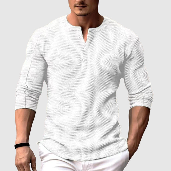 Men's Waffle Long Sleeve Henley T-Shirt Casual – Noah