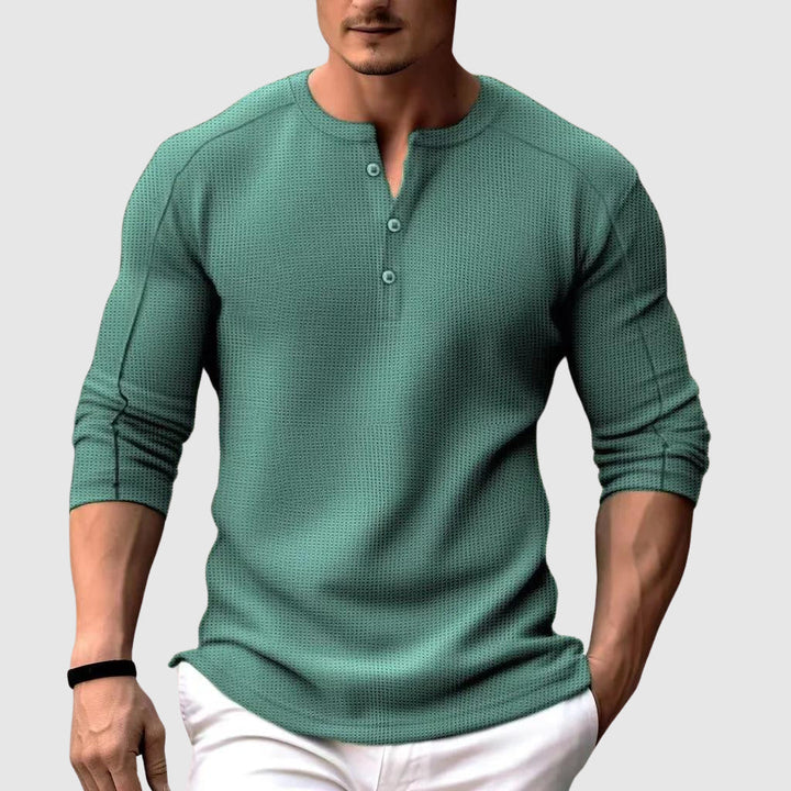 Men's Waffle Long Sleeve Henley T-Shirt Casual – Noah
