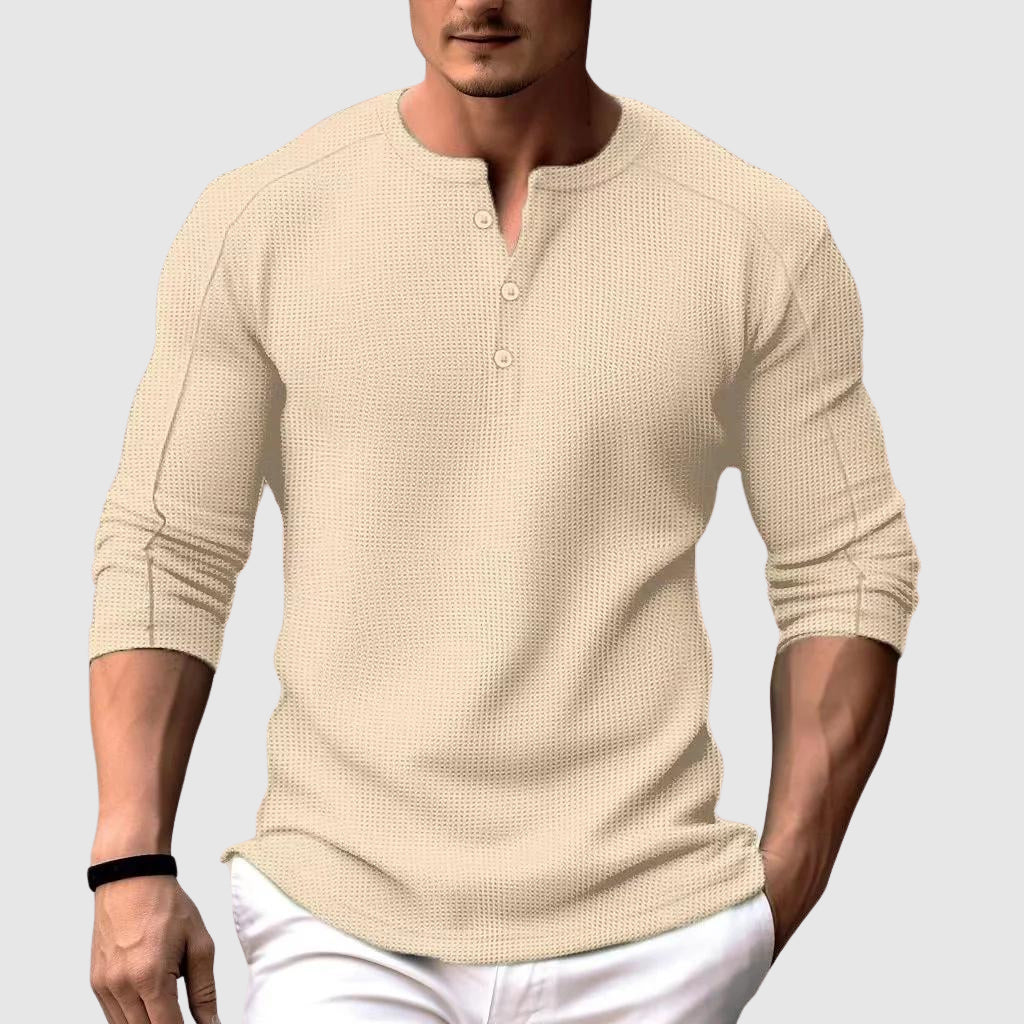 Men's Waffle Long Sleeve Henley T-Shirt Casual – Noah