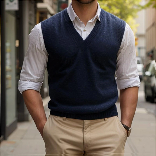 Men's Sleeveless Retro V-Neck Sweater – Andrew